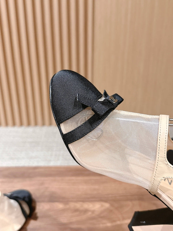 CC 26SS Slingback 80 with Bow Light Beige Black in Mesh 692547