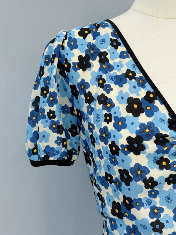Miu Miu Floral V-Neck Dress Blue in Mulberry Silk 221190