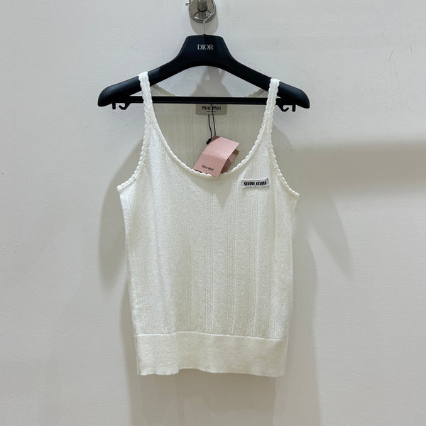 Miu Miu Wavy Lace Vest Cream in Wool 218886