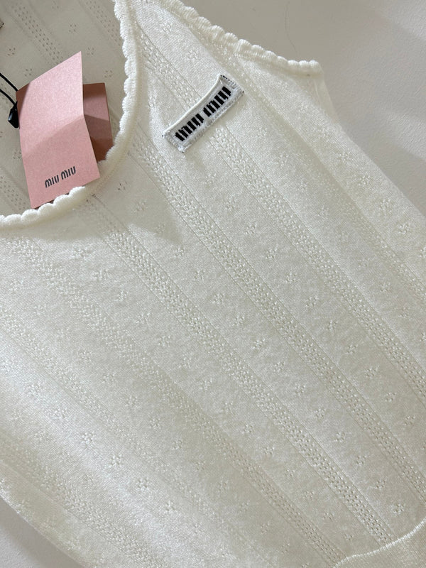 Miu Miu Wavy Lace Vest Cream in Wool 218886