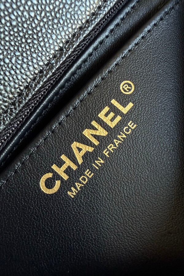 Chanel Mini Flap Handle 19.5cm Black in Caviar leather 284669