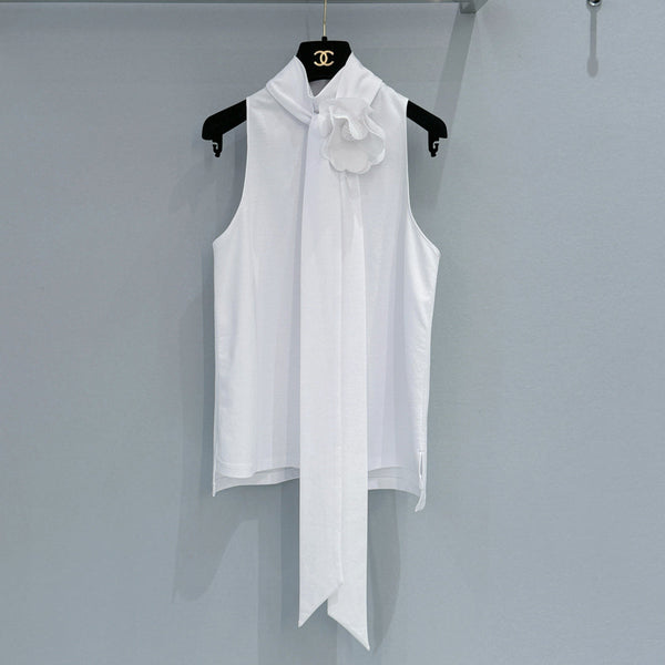 Chanel Floral Ribbon Sleeveless Top White in Cotton 221040
