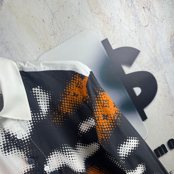 LV 26SS Bonfire Graffiti Long-Sleeve Shirt White Black in Cotton Poplin 229062