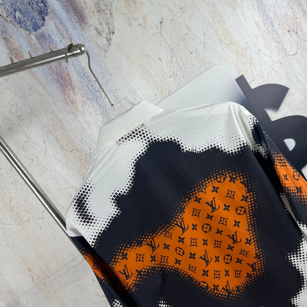 LV 26SS Bonfire Graffiti Long-Sleeve Shirt White Black in Cotton Poplin 229062