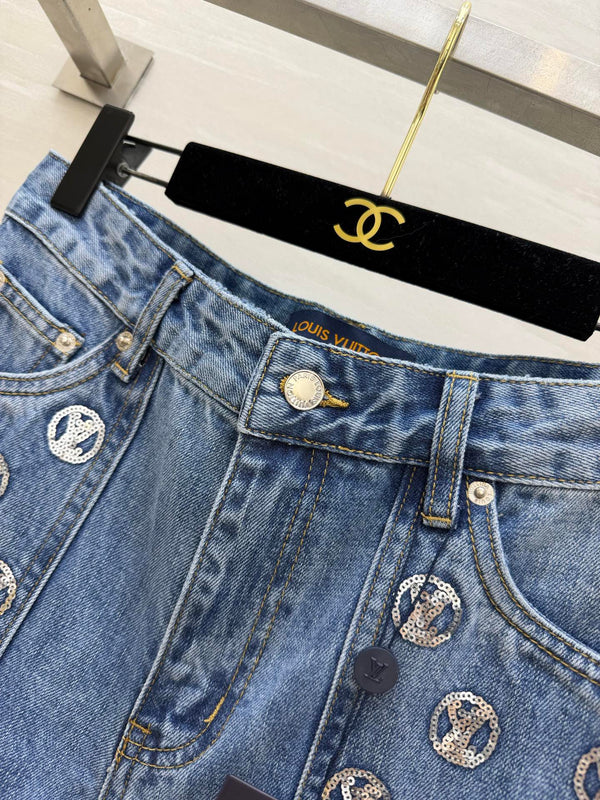 LV Monogram Wide-leg Jeans Blue in Denim 227410