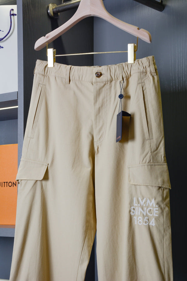 LV Khaki Cargo Wide-Leg Pants in Cotton 220344
