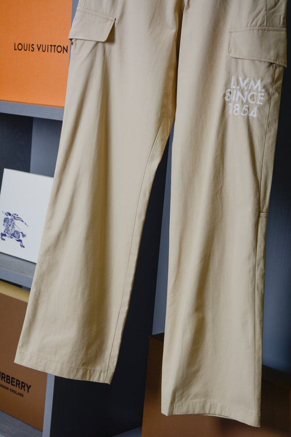 LV Khaki Cargo Wide-Leg Pants in Cotton 220344