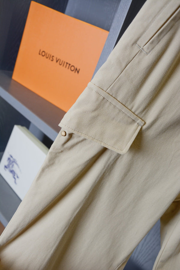 LV Khaki Cargo Wide-Leg Pants in Cotton 220344