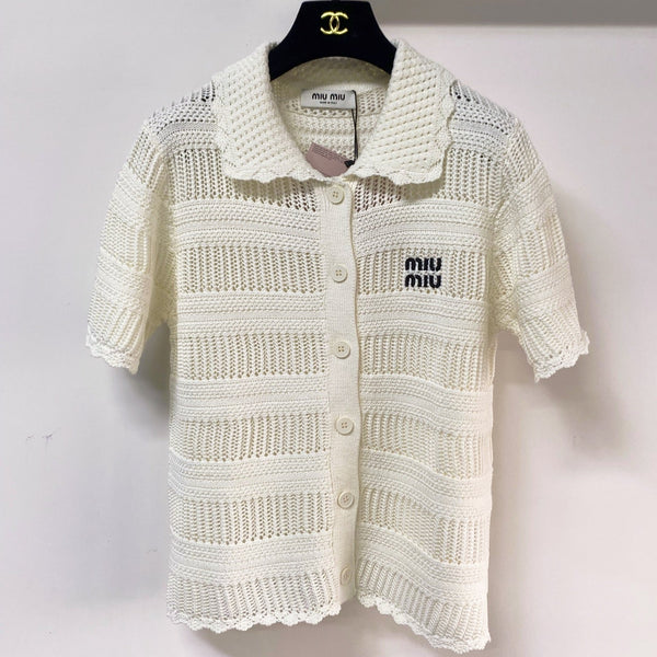 Miu Miu Cardigan Short-sleeve Shirt Cream in Wool 252212