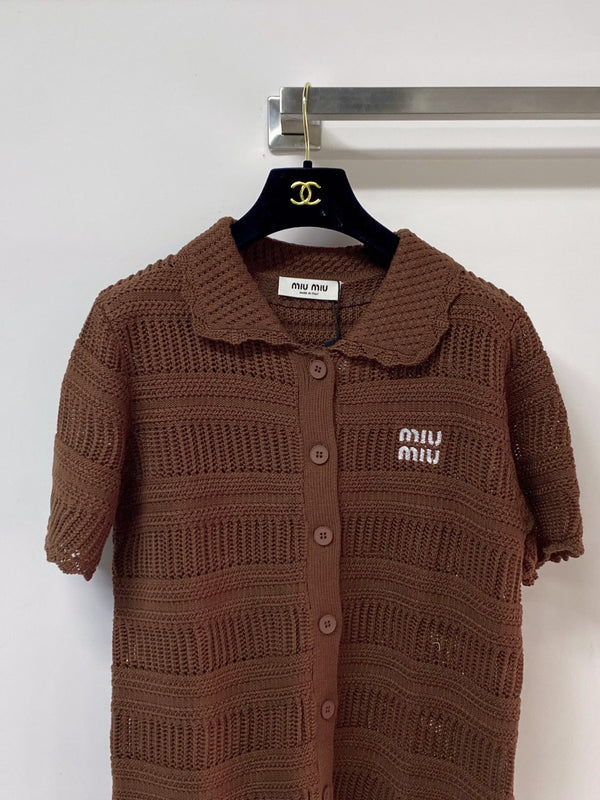 Miu Miu Cardigan Short-sleeve Shirt Brown in Wool 252211