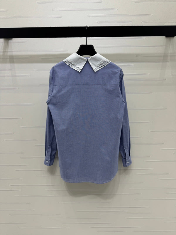 Miu Miu 26 Collar Plaid Shirt Blue in Cotton 254535