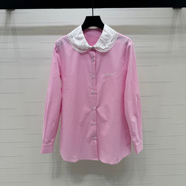 Miu Miu 26 Collar Plaid Shirt Pink in Cotton 254534