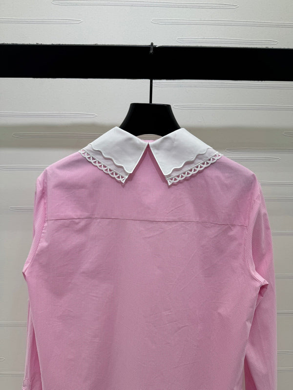 Miu Miu 26 Collar Plaid Shirt Pink in Cotton 254534