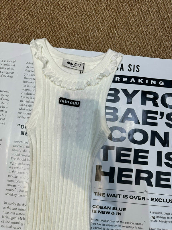 Miu Miu 26SS White Ruffled Vest in Silk 250908