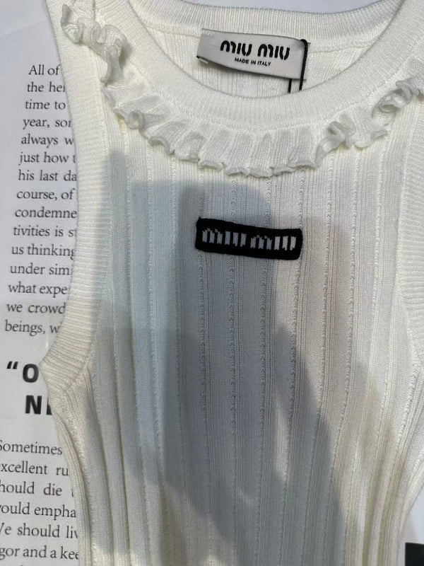 Miu Miu 26SS White Ruffled Vest in Silk 250908
