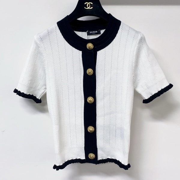 Balmain Cardigan Short-sleeved Shirt White in Polyester 178810