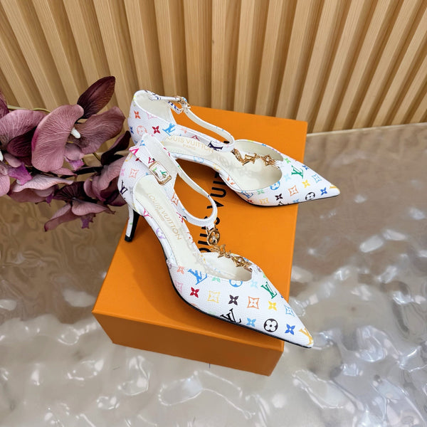 LV 6AM Slingback Pump 65 White in Monogram Cowhide 703071