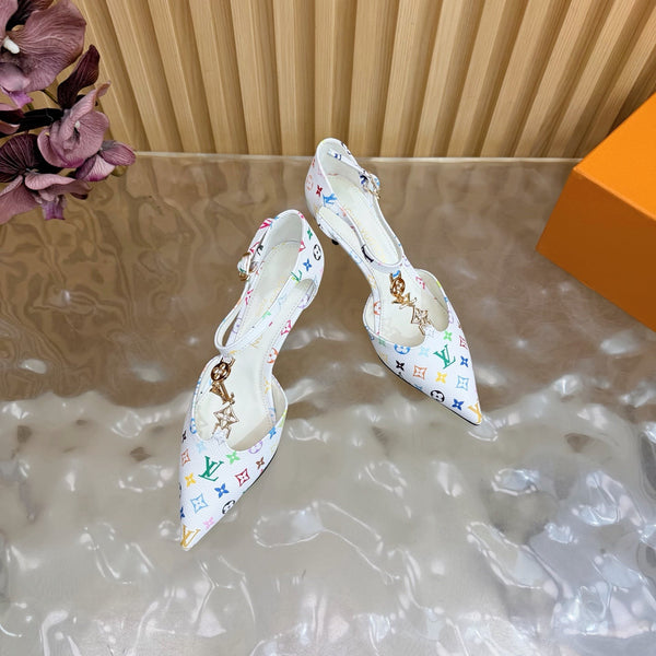 LV 6AM Slingback Pump 65 White in Monogram Cowhide 703071