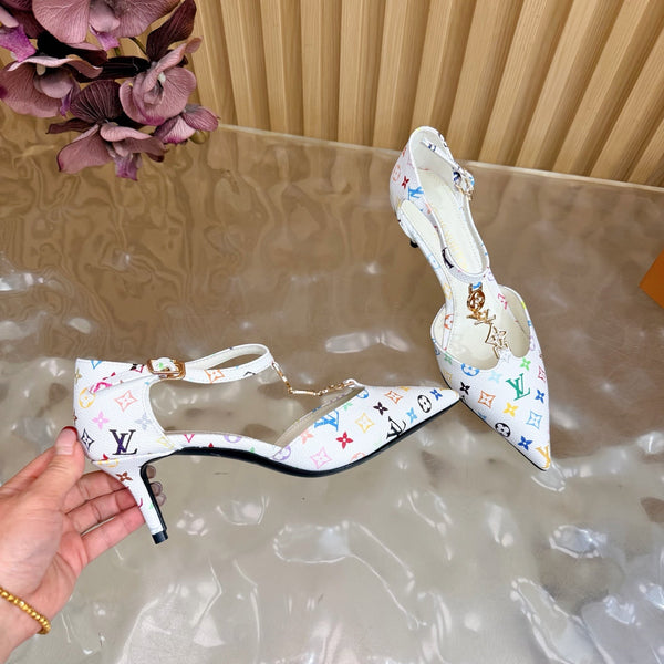 LV 6AM Slingback Pump 65 White in Monogram Cowhide 703071