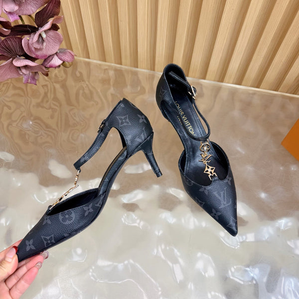 LV 6AM Slingback Pump 65 Black in Monogram Cowhide 703069