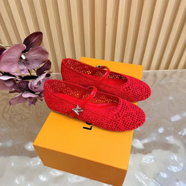 LV Romy Flat Ballerina Red in Crochet 703068