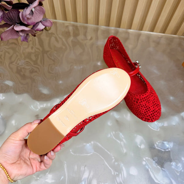 LV Romy Flat Ballerina Red in Crochet 703068