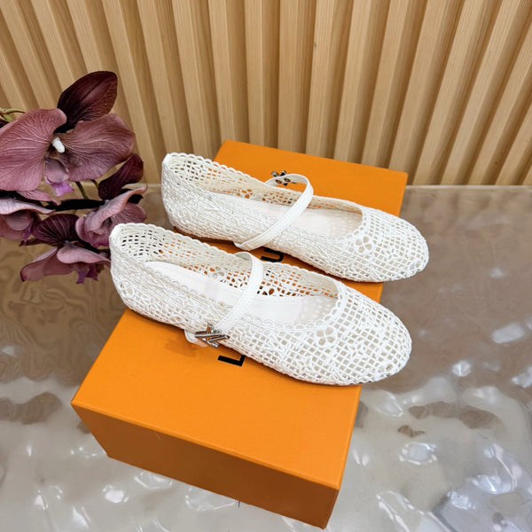 LV Romy Flat Ballerina White in Crochet 703067