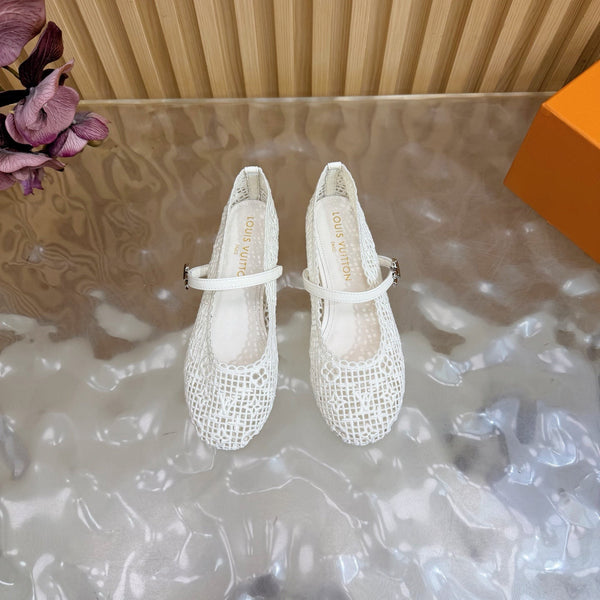 LV Romy Flat Ballerina White in Crochet 703067