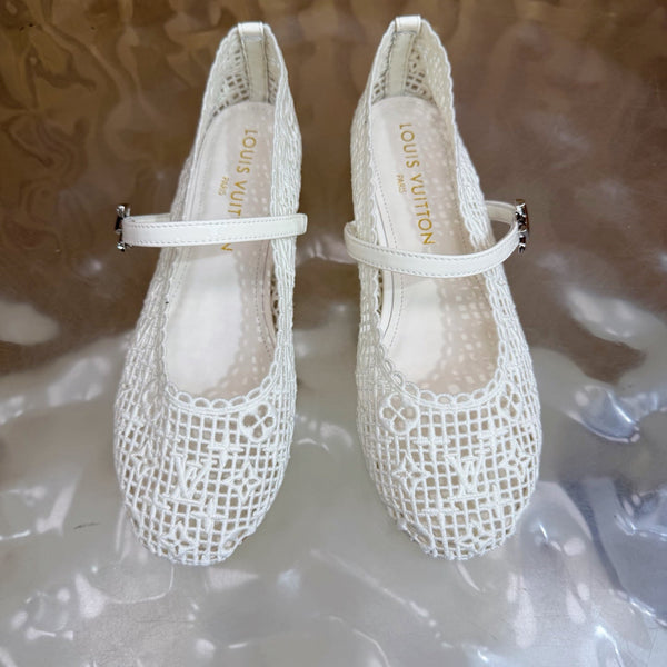 LV Romy Flat Ballerina White in Crochet 703067
