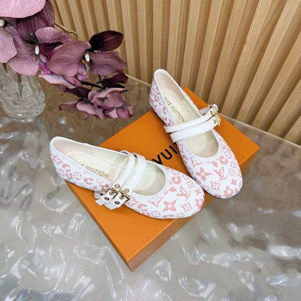 LV Romy Flat Ballerina White Light Pink in Canvas 703060