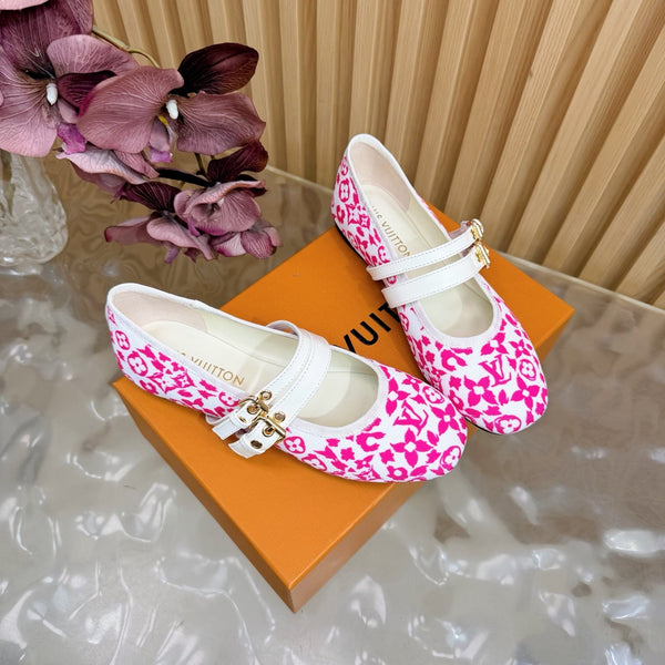 LV Romy Flat Ballerina White Pink in Canvas 703059