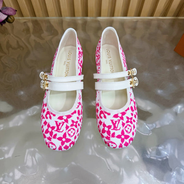 LV Romy Flat Ballerina White Pink in Canvas 703059