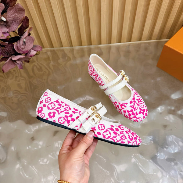 LV Romy Flat Ballerina White Pink in Canvas 703059