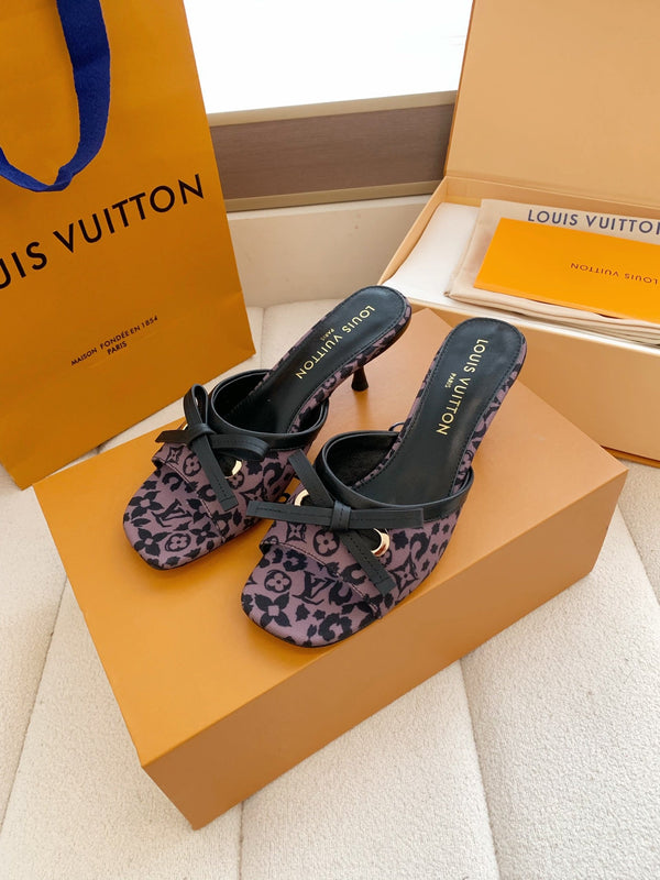 LV 26SS Single Kitten Heel Sandals 55 Purple in Cowhide 703051