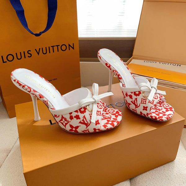 LV 26SS Single Kitten Heel Sandals 105 Red in Cowhide 703049