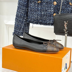 LV Classic Monogram Bow Ballet Flats Black Brown in Lambskin 703031
