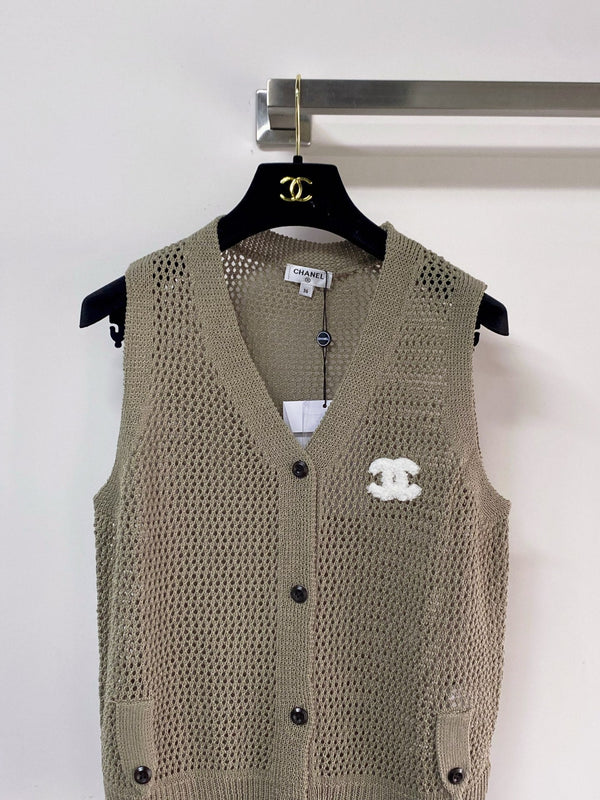 Chanel Vest Khaki in Nitrile Cotton 257208