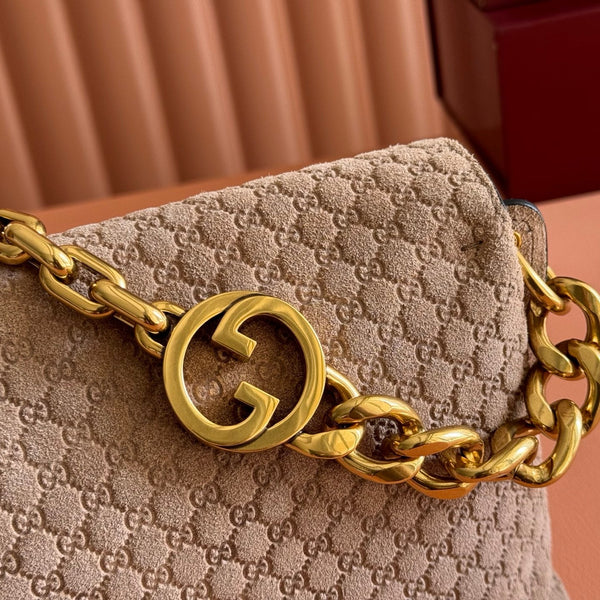 GG Medium Shoulder Bag With Chain Pinkish Beige GG Suede