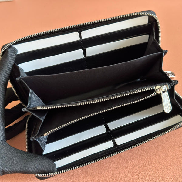 Gucci Web Trademark Zip Around Wallet Black in Cowhide 284918