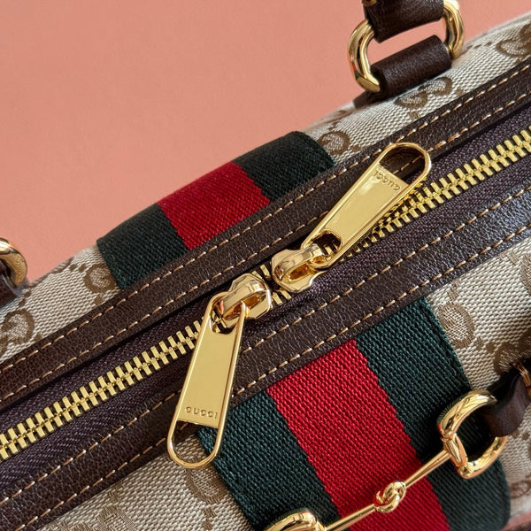 Gucci Ophidia 28 Boston Bag Brown in Canvas 284940