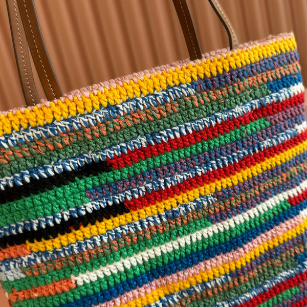 Miu Miu Crochet Multicolor 38 Cotton Thread Tote Bag 285250