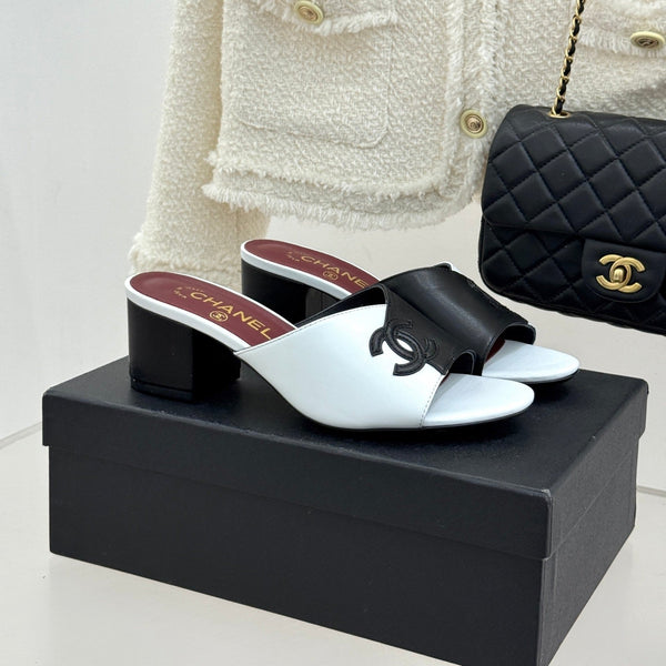 CC 26S Double C Patchwork Sandal 50 White Black in Cowhide 706376