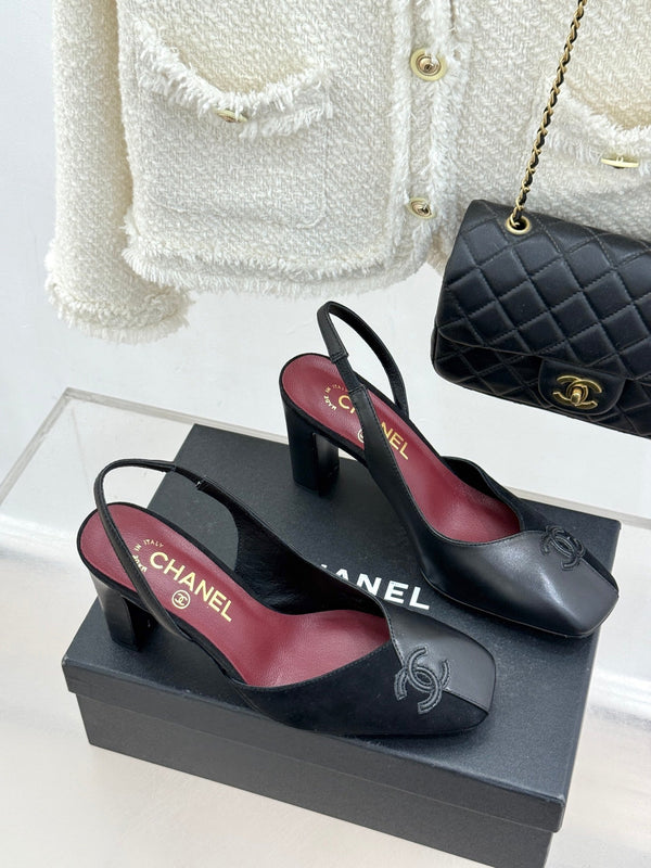 Chanel 26S Slingback 85mm Black Gray in Cowhide 706354