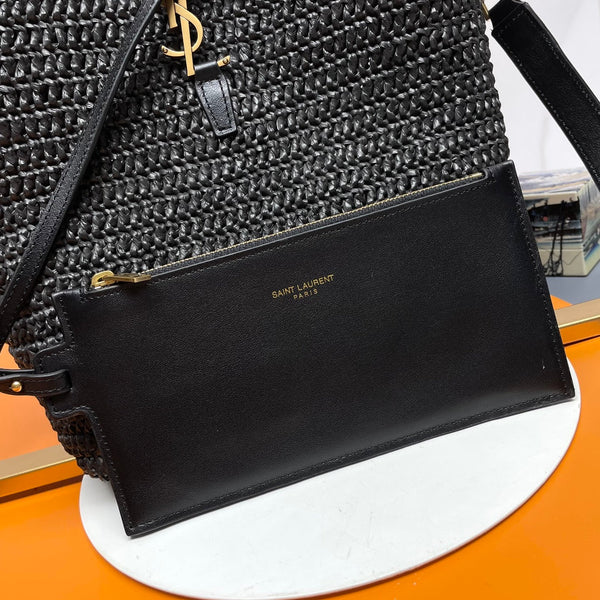 Le 37 Woven Bucket Bag 25cm Black in Raffia 285704