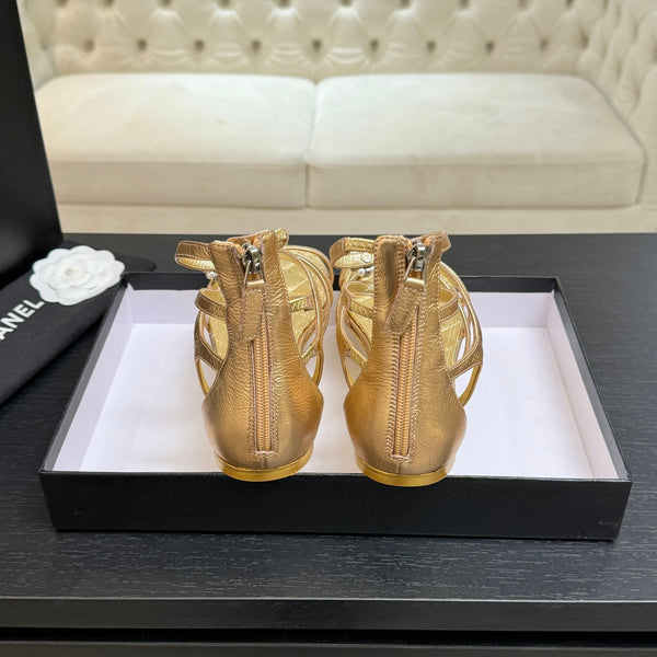 Chanel Camellia Pearl Chunky Heel Sandals Gold In Cowhide Leather 717699