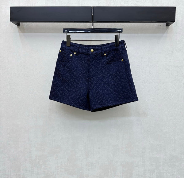 LV 26 Jacquard Denim Shorts Dark Blue in Cotton 372438