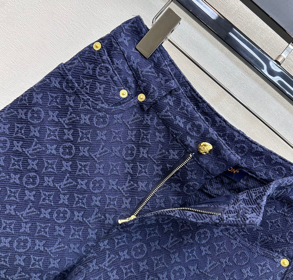 LV 26 Jacquard Denim Shorts Dark Blue in Cotton 372438