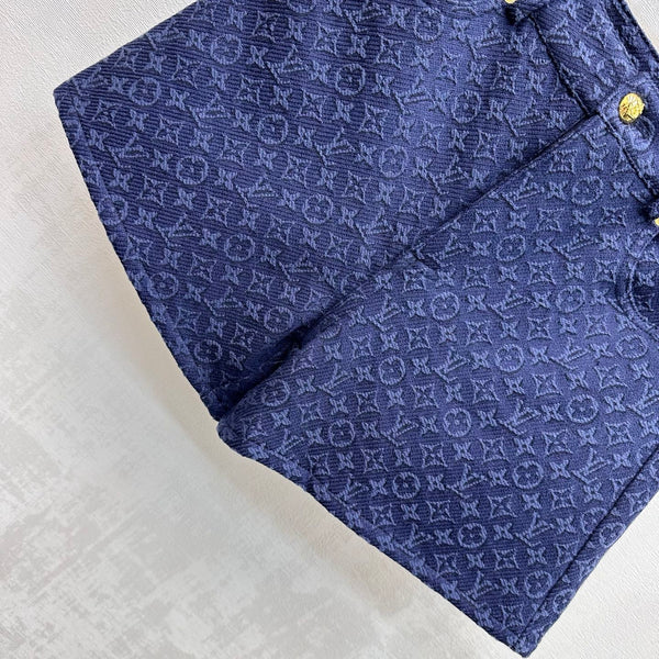 LV 26 Jacquard Denim Shorts Dark Blue in Cotton 372438