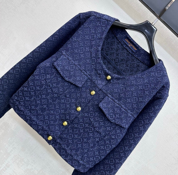 LV 26 Jacquard Denim Jacket Dark Blue in Cotton 372439