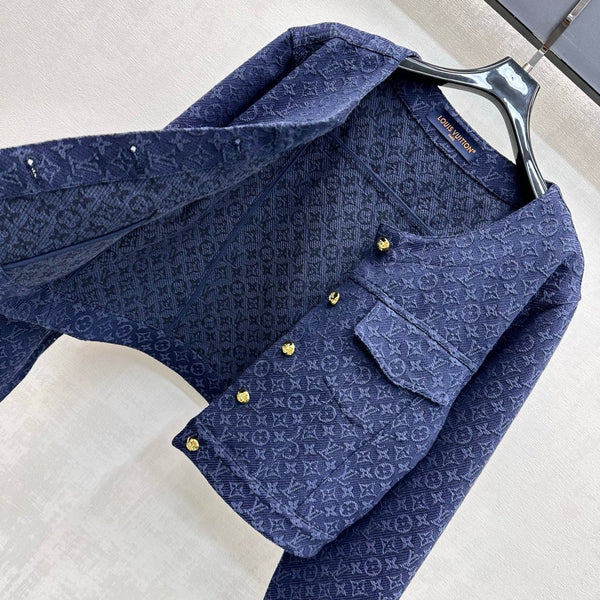 LV 26 Jacquard Denim Jacket Dark Blue in Cotton 372439